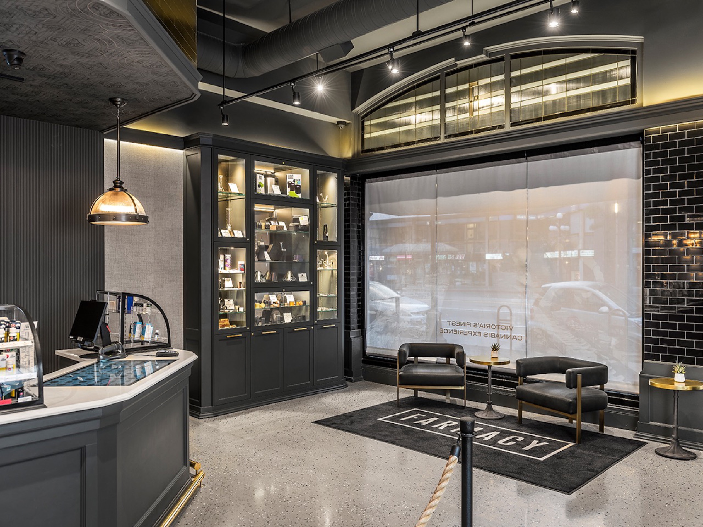 Farm Cannabis Langford retail interior with polished concrete floor.
